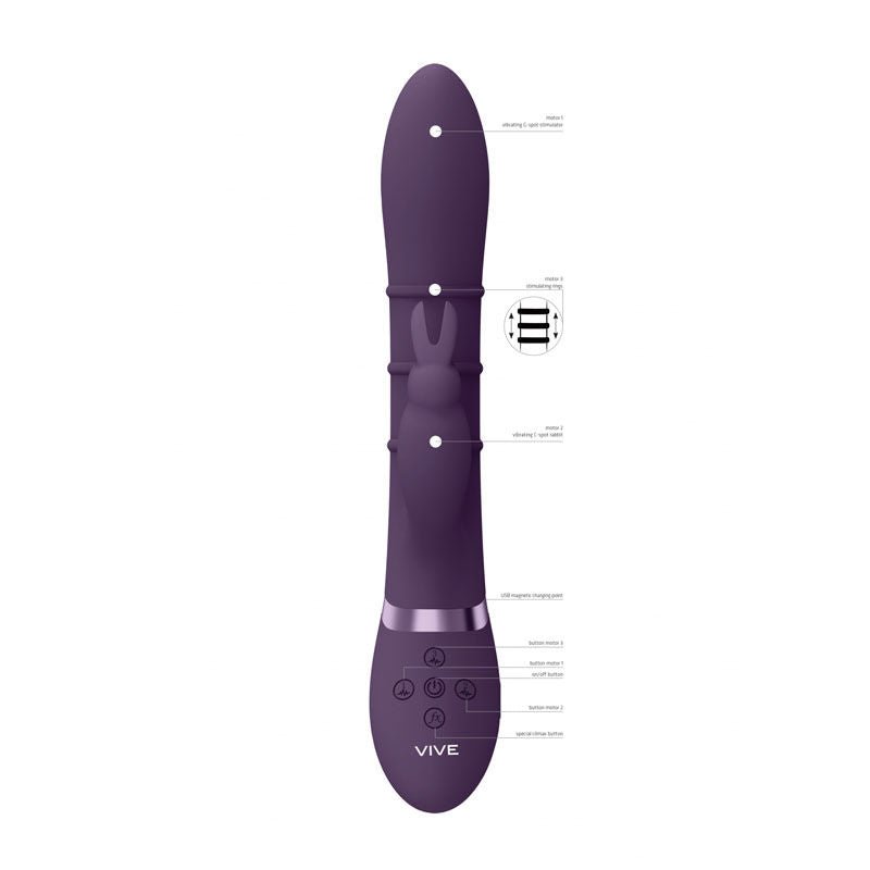 Vive - sora - rabbit vibrator - Product front view, with specifications  | Flirtybay