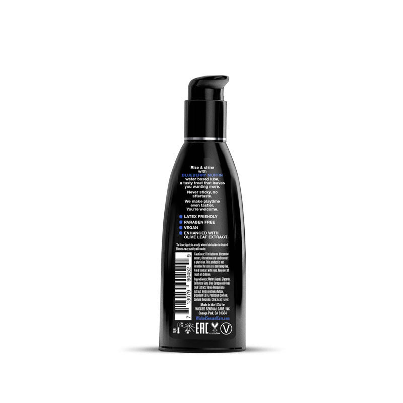 Wicked aqua - flavoured water-based lubricant 60 ml - blueberry muffin, Product back view  | Flirtybay.com.au