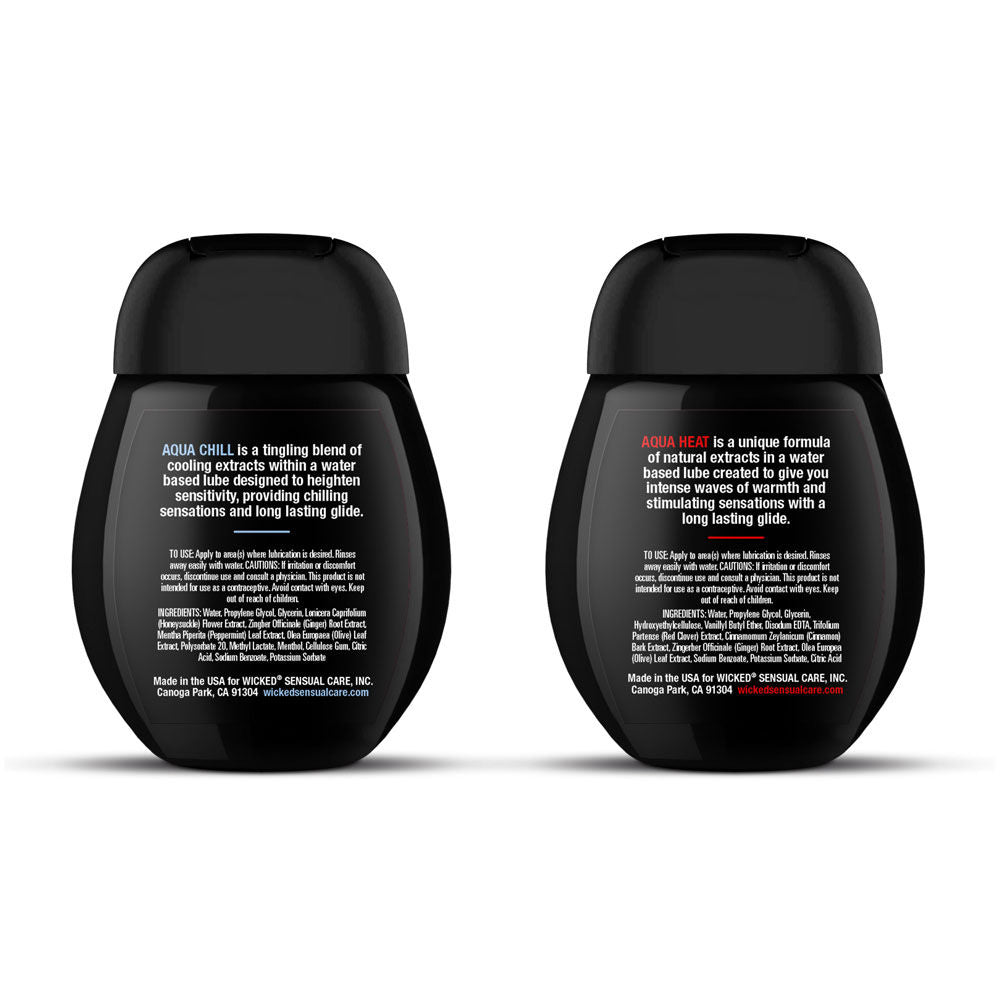 Wicked sensation kit chill+Heat water based lubricant 2x120ml product back view | Flirtybay.com.au