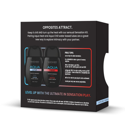 Wicked sensation kit chill+Heat water based lubricant 2x120ml product box back view | Flirtybay.com.au