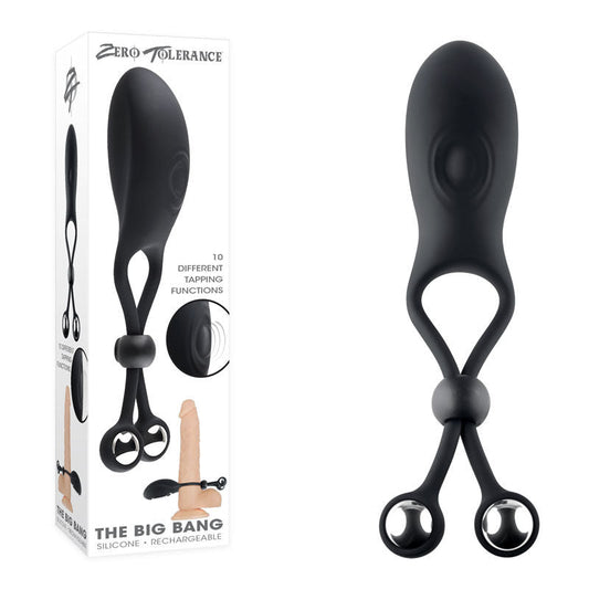 Zero tolerance -  the big bang - vibrating cock ring - Product front view and box side view | Flirtybay