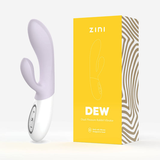 Zini dew - rabbit vibrator - Product side view and box side view | Flirtybay-Sex shop australia