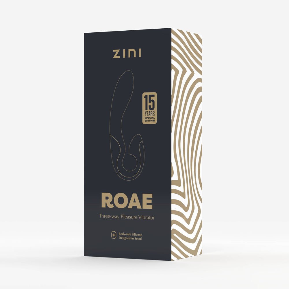 Zini roae special edition - gold - rabbit vibrator -  box side view | Flirtybay