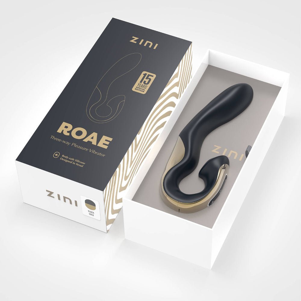 Zini roae special edition - gold - rabbit vibrator -  box top view | Flirtybay