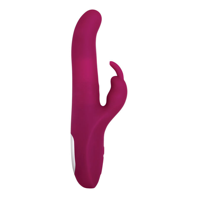 Quarter side view of the Adam & Eve Toys Eve's Purple Twirling Rabbit Thruster on a white background | Flirty Bay, male sex toys in Perth Australia