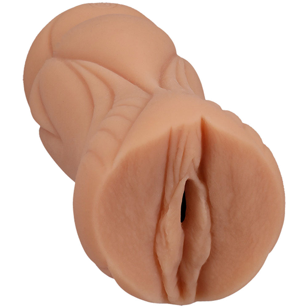 Side view of the Signature Strokers – Anna Claire Clouds – Vagina Stroker, on a clear white background | Flirty Bay, male masturbator adult store Australia