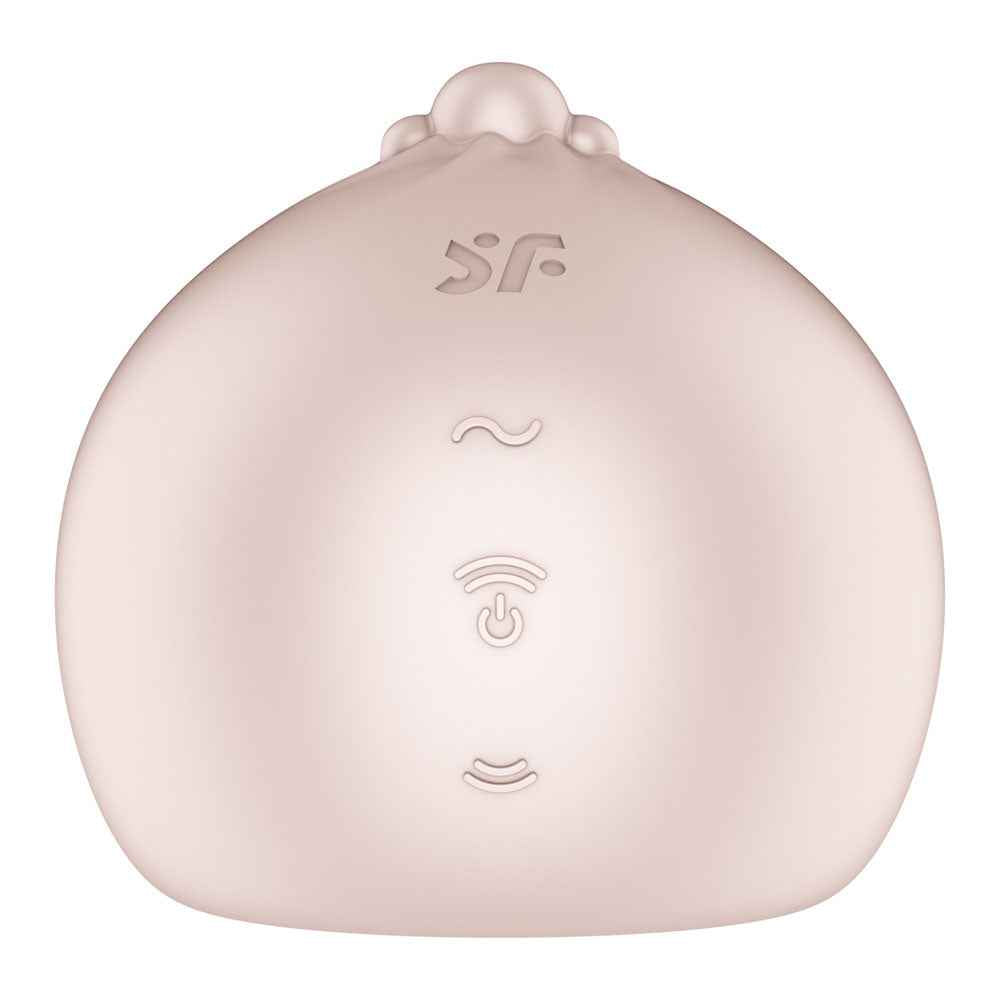 Back view of the Beige Satisfyer Mochi USB Rechargeable Air Pulse Stimulator on a white  background | Flirty Bay, sex toys and vibrator, Perth Australia