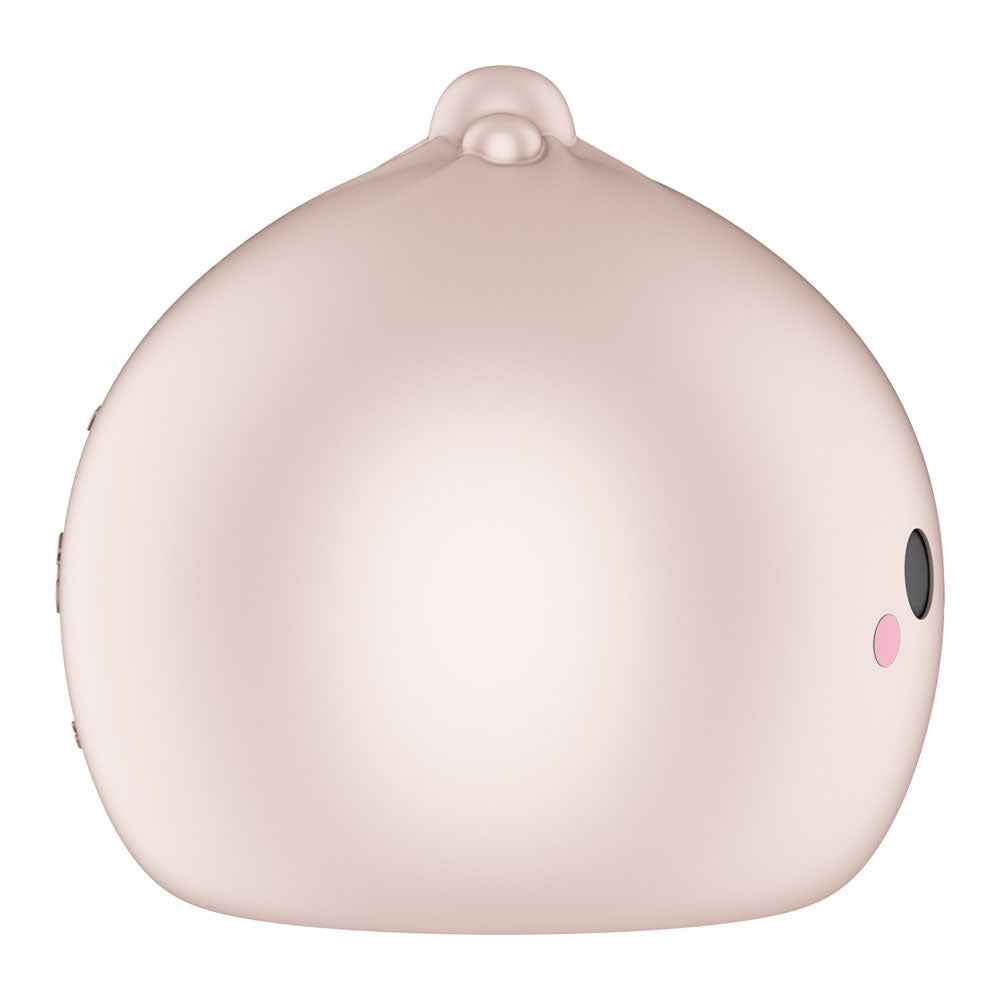 Quarter side view of the packaging of the Beige Satisfyer Mochi USB Rechargeable Air Pulse Stimulator on a white  background | Flirty Bay, sex toys and vibrator, Perth Australia