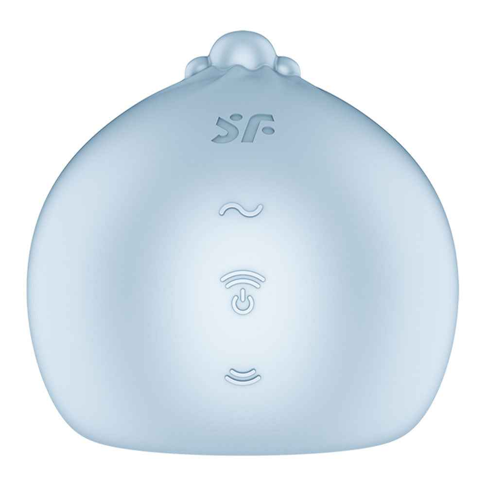 Back view of the Blue Satisfyer Mochi USB Rechargeable Air Pulse Stimulator on a white background | Flirty Bay, sex toys and vibrator, Perth Australia