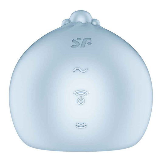 Back view of the Blue Satisfyer Mochi USB Rechargeable Air Pulse Stimulator on a white background | Flirty Bay, sex toys and vibrator, Perth Australia