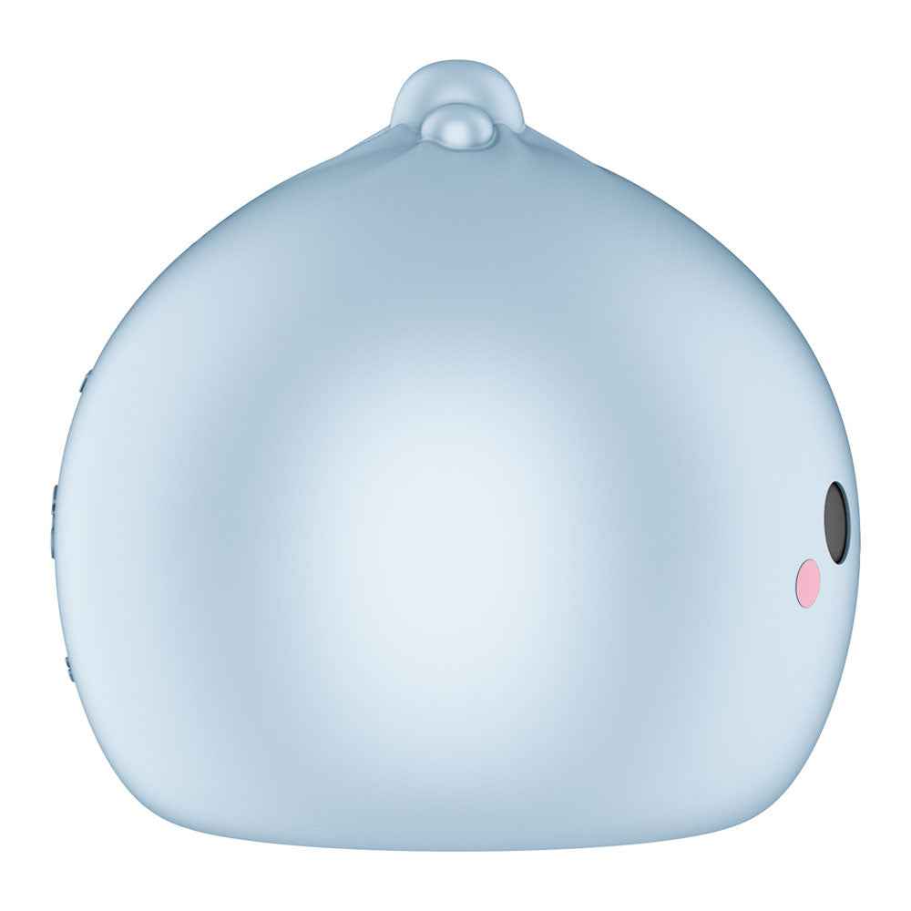 Quarter side view of the packaging of the Blue Satisfyer Mochi USB Rechargeable Air Pulse Stimulator on a white background | Flirty Bay, sex toys and vibrator, Perth Australia