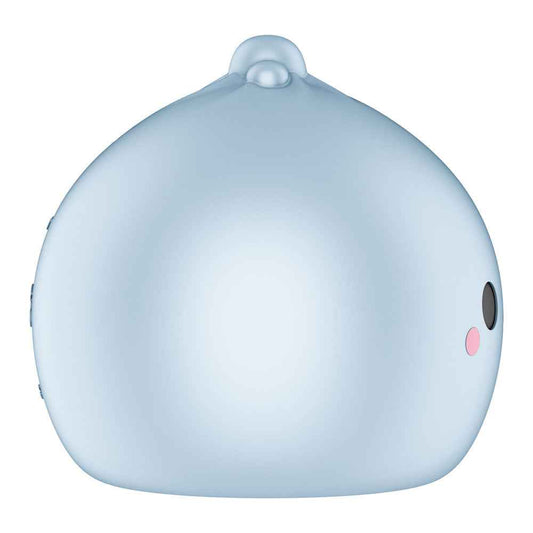 Quarter side view of the packaging of the Blue Satisfyer Mochi USB Rechargeable Air Pulse Stimulator on a white background | Flirty Bay, sex toys and vibrator, Perth Australia