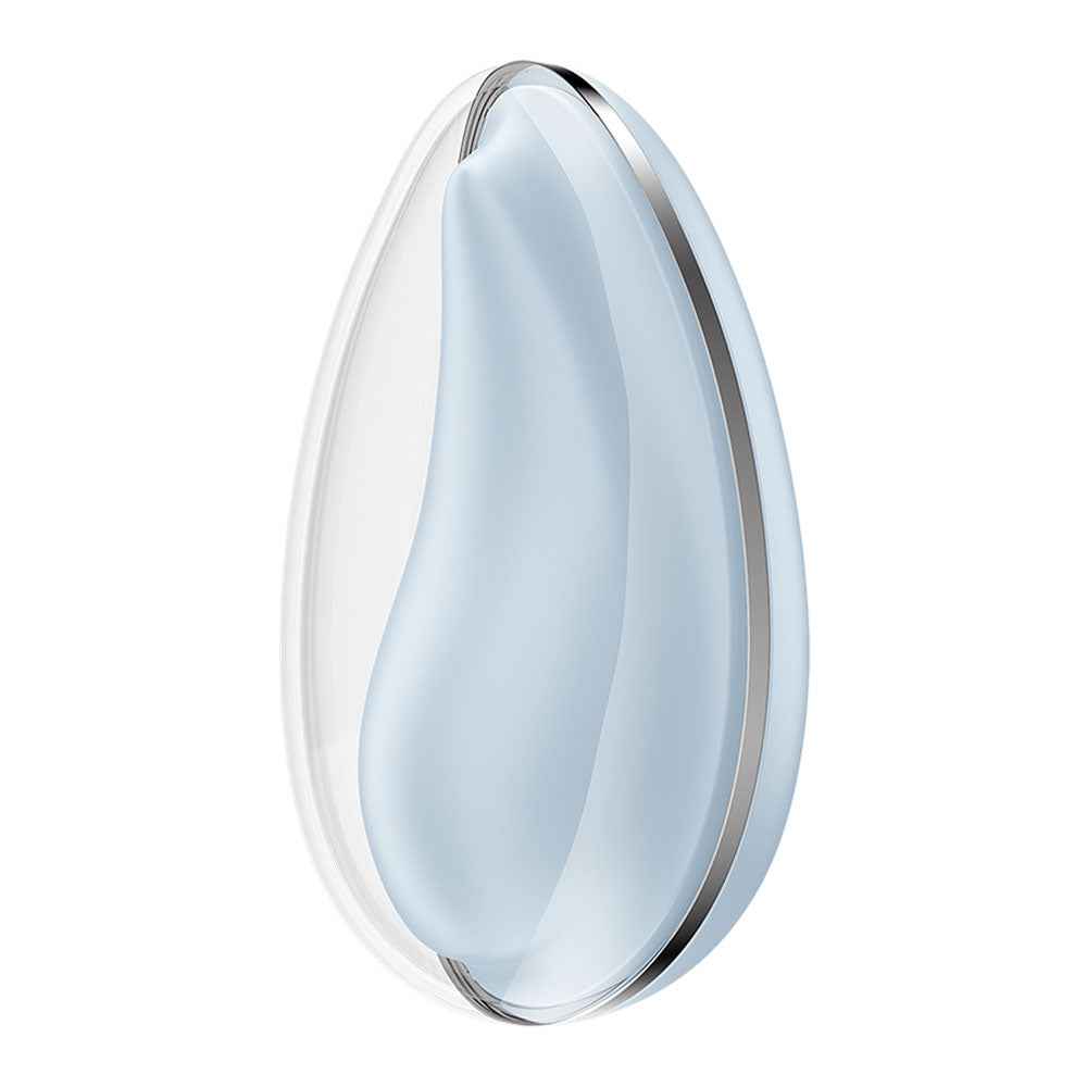 Side view of the blue Satisfyer Drop To Go USB Rechargeable Clitoral Stimulator on a white background | Flirty Bay, sex toys and clitoral stimulator, Perth Australia