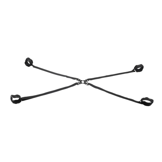 Bondage and discipline – Top flat view of the Velvet Noir Adjustable Hog Tie & Cuff Set fully laid out for BDSM restraint play | Flirty Bay, bondage sex tools, bondage, adult store australia