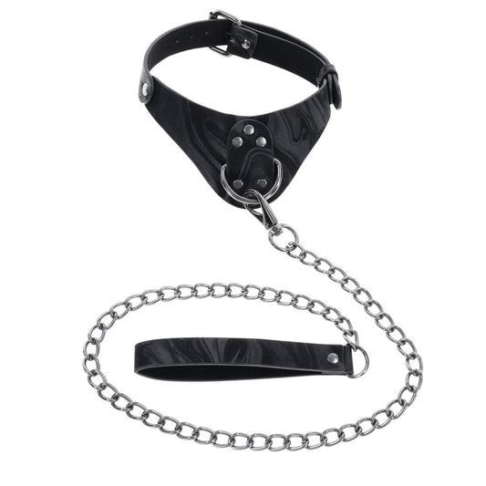 Bondage sex tools – Front view of a luxury BDSM collar with leash, perfect for bondage and discipline play | Flirty Bay, bondage toys, bondage, bdsm sex tools, adult store australia