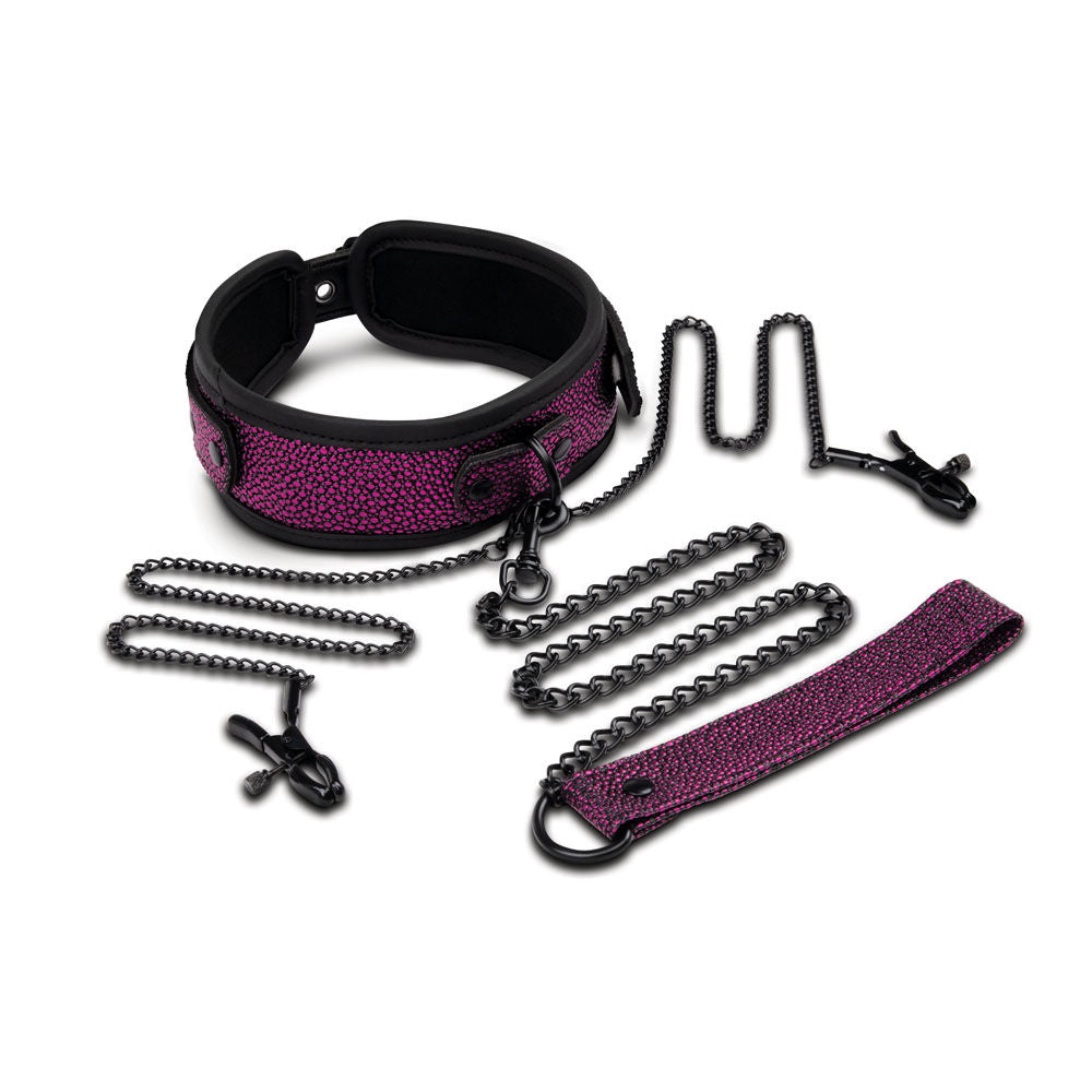 Front view of Dragon's Lair BDSM collar with leash and clips | Flirty Bay Adult Store Australia, bondage toys