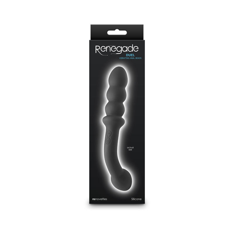 Packaging only of the Renegade Duel vibrating anal beads, clearly displaying product branding on a clean white background | Flirty Bay, anal plug adult store Australia