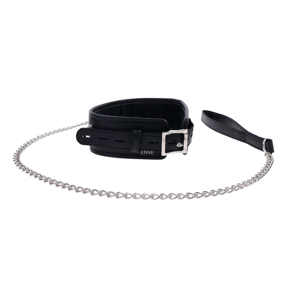 Close-up of the padded collar and silver D-ring of the EDGE BDSM collar set | Flirty Bay adult toys online, best sex tools