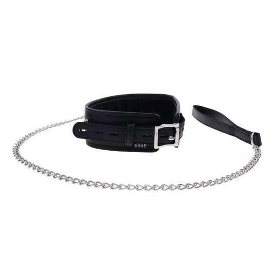 Close-up of the padded collar and silver D-ring of the EDGE BDSM collar set | Flirty Bay adult toys online, best sex tools