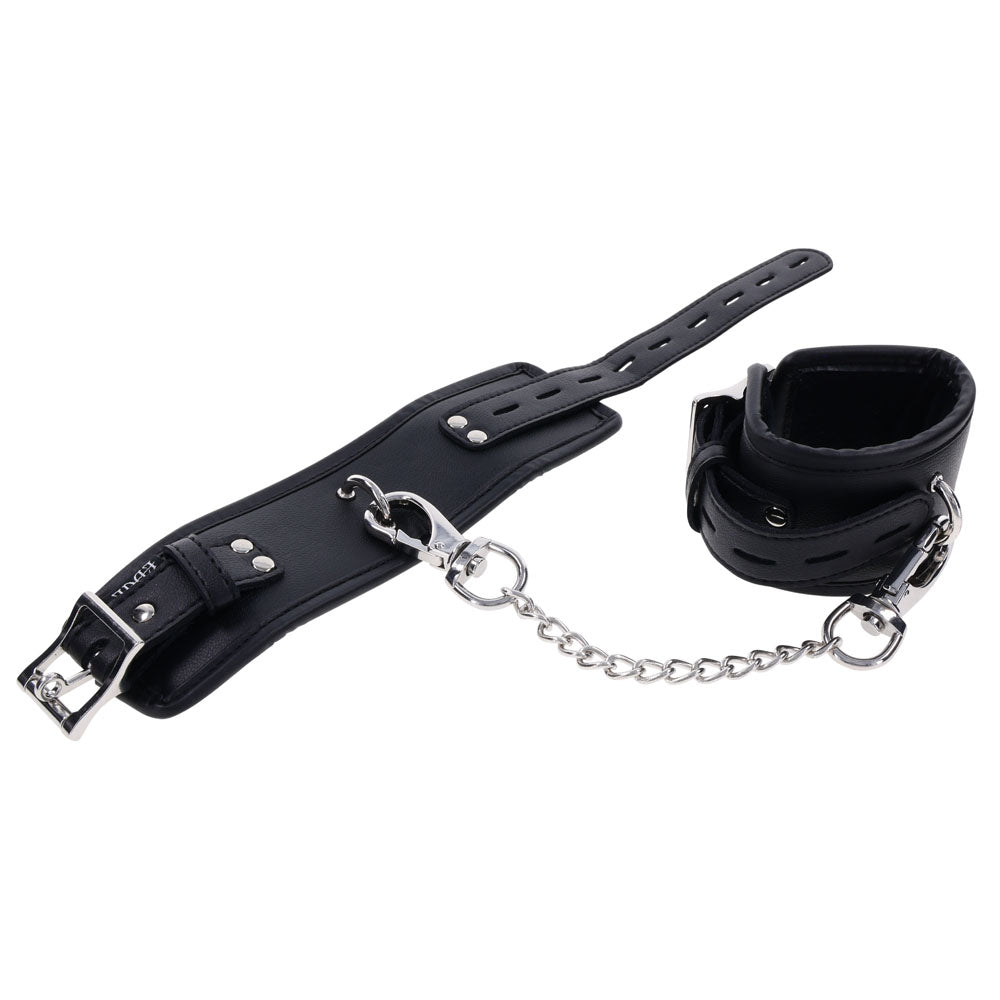 Side view of an open EDGE handcuff showing the padded lining and adjustable buckle | Flirty Bay adult toys online, best sex tools
