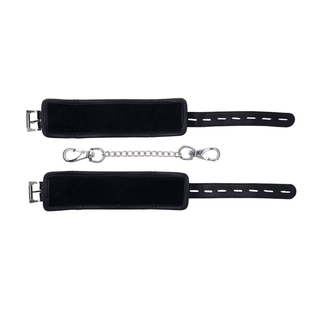 Top view of EDGE handcuffs showing the black padded interior and reinforced stitching | Flirty Bay adult toys online, best sex tools
