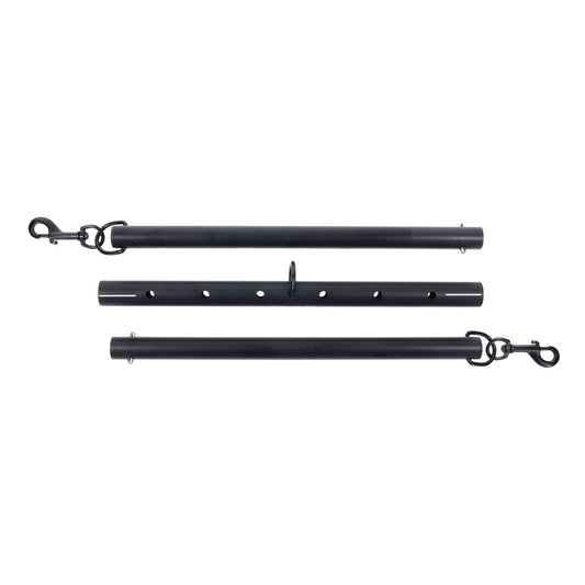 Edge Adjustable Spreader Bar disassembled into three separate parts, including the main bar and two cuff straps | Flirty Bay adult toys online, best sex tools
