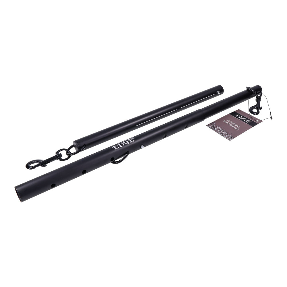 Front view of the Edge Adjustable Spreader Bar fully extended with attached padded wrist and ankle cuffs | Flirty Bay adult toys online, best sex tools