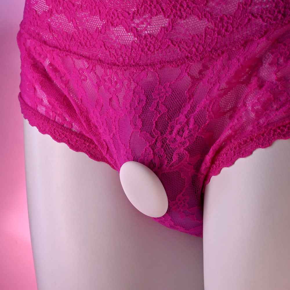 Front view of the Evolved Paradise Panty Pink Purple Rechargeable Vibrating Panties positioned in a panty on a mannequin | Flirty Bay, vibrator panties in Perth Australia