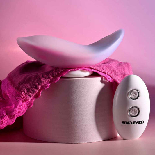 Side view of the Evolved Paradise Panty Pink Purple Rechargeable Vibrating Panties with remote control on it right side | Flirty Bay, vibrator panties in Perth Australia