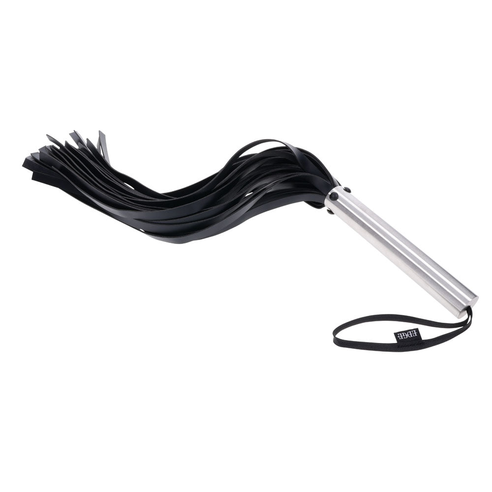 Detailed view of the EDGE Flogger’s 30 black faux leather falls for versatile play | Flirty Bay adult toys online, best sex tools