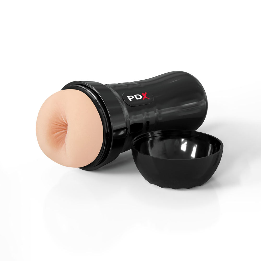 Side view of Open PDX Wet Bussies Super Bangin Flesh Butt anal stroker on white background | Flirty Bay Adult Store and Strokers in Perth Australia