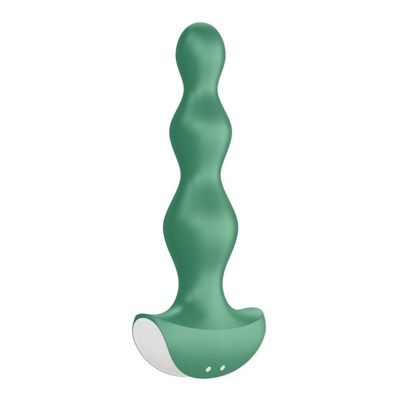 Second side view of the Satisfyer green vibrating anal beads, showcasing flexible silicone shaft and slim beaded design | Flirty Bay, anal plug adult store Australia