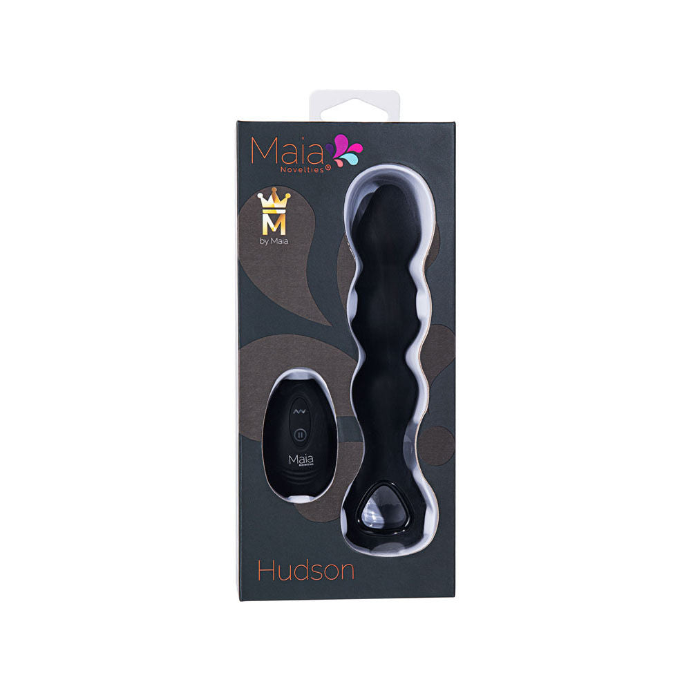 Packaging of the Maia Hudson vibrating black anal beads shown on a white background | Flirty Bay, anal plug adult store Australia