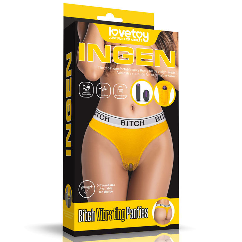 Front packaging of Ingen Bitch vibrating panties with branding and product features clearly shown  | Flirty Bay, sex store, vibrator ladies, vibrating underwear, sexual massager.
