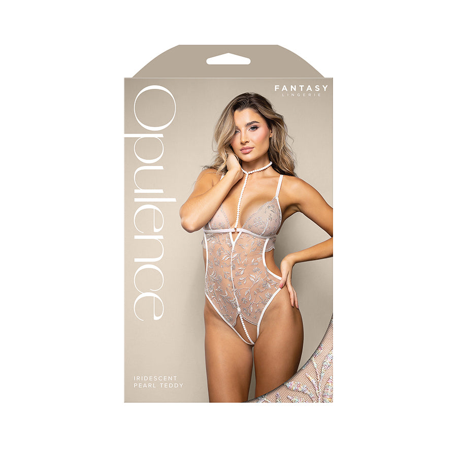 Packaging view of the iridescent pearl bodysuit, ideal for gifting or luxurious storage | Flirty Bay lingerie store and adult store Australia