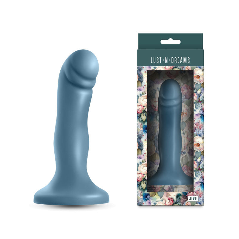 Side view of the Lust-n-Dreams Jive Ocean Dildo 6.4'' with packaging on white background | Flirty Bay, sex toys Australia