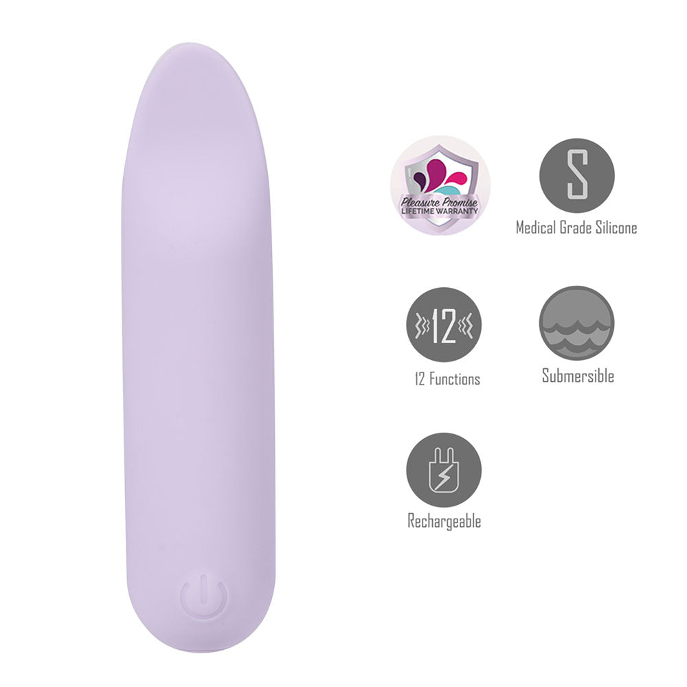 Front view of the lavender Maia Tawni bullet vibrator on a white background | Flirty Bay, sex toys Australia