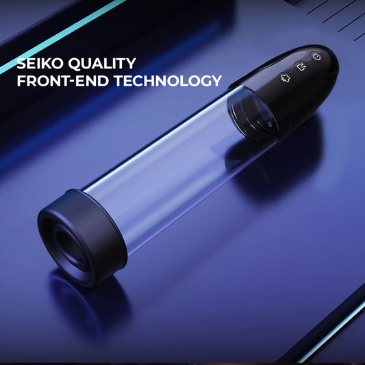 LuvPump Automatic Penis Pump top view showing Seiko quality front-end technology | Flirty Bay, male sex toys in Perth Australia