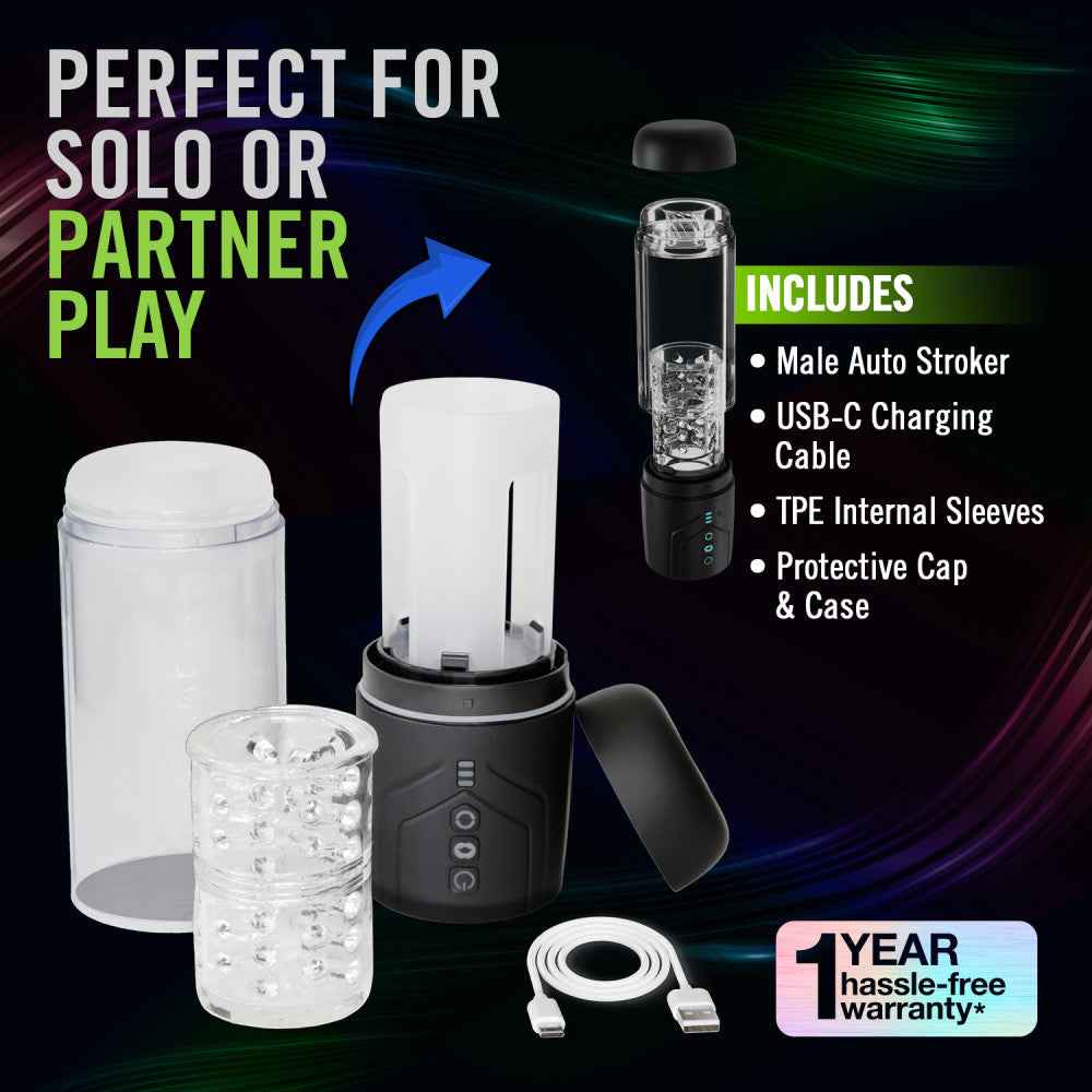Front view of disassembled M For Men Whirlwind Pro auto stroker perfect for solo and partner play | Flirty Bay Adult Store and Strokers in Perth Australia