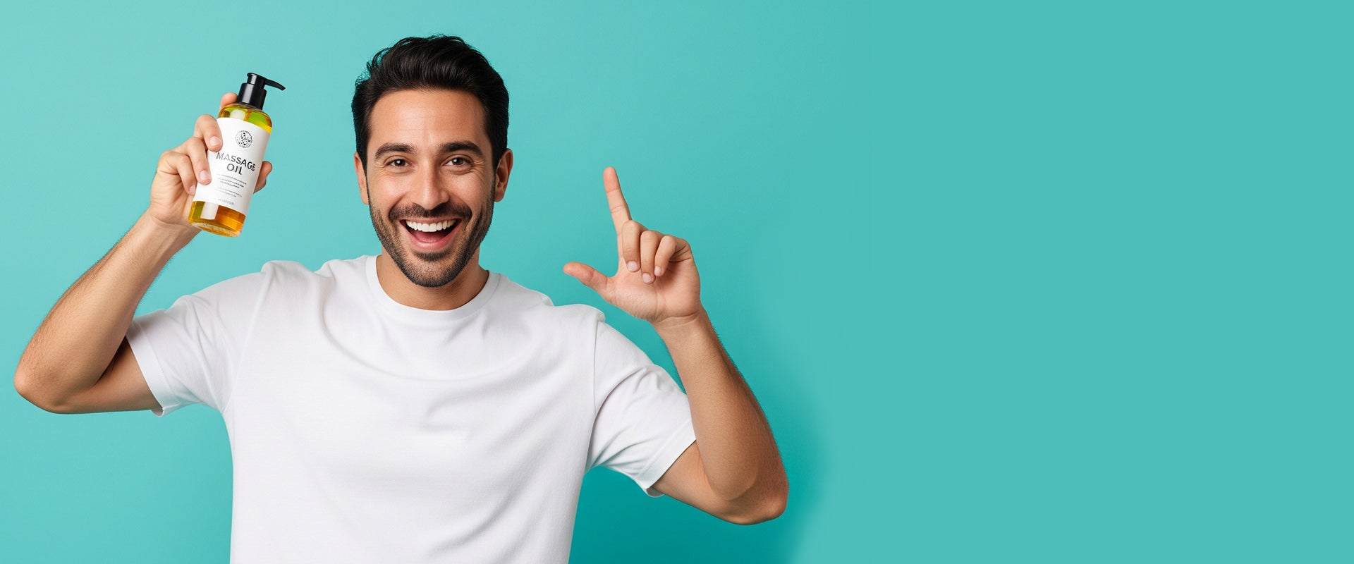 1 man smiling and happy, holding a lubricant in one hand | Flirty bay online adult store, adult toys and lingerie