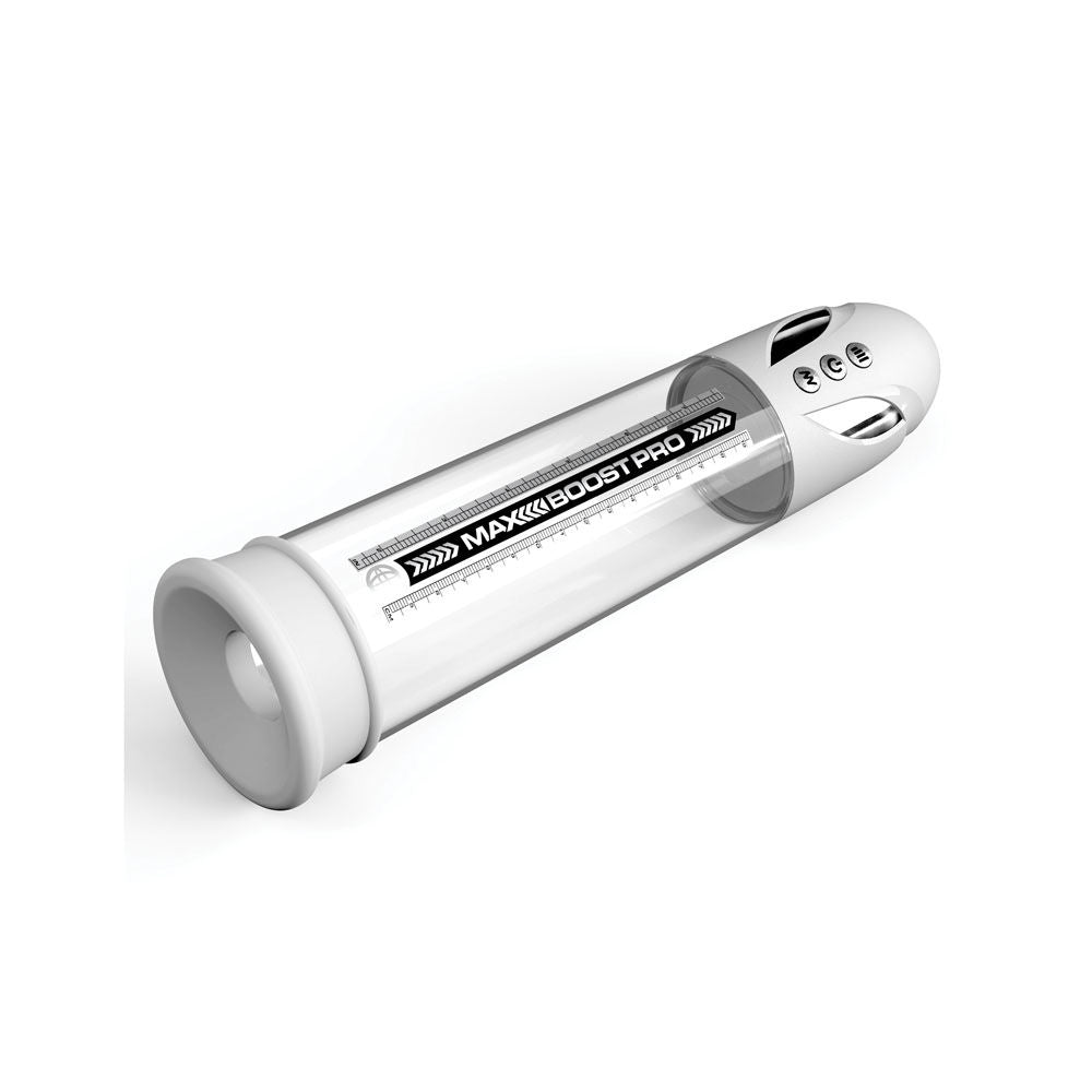 Automatic waterproof penis pump with LED display, silicone sleeve, and crystal clear chamber for enhanced erection support, top| Flirty bay online adult store, adult toys and lingerie