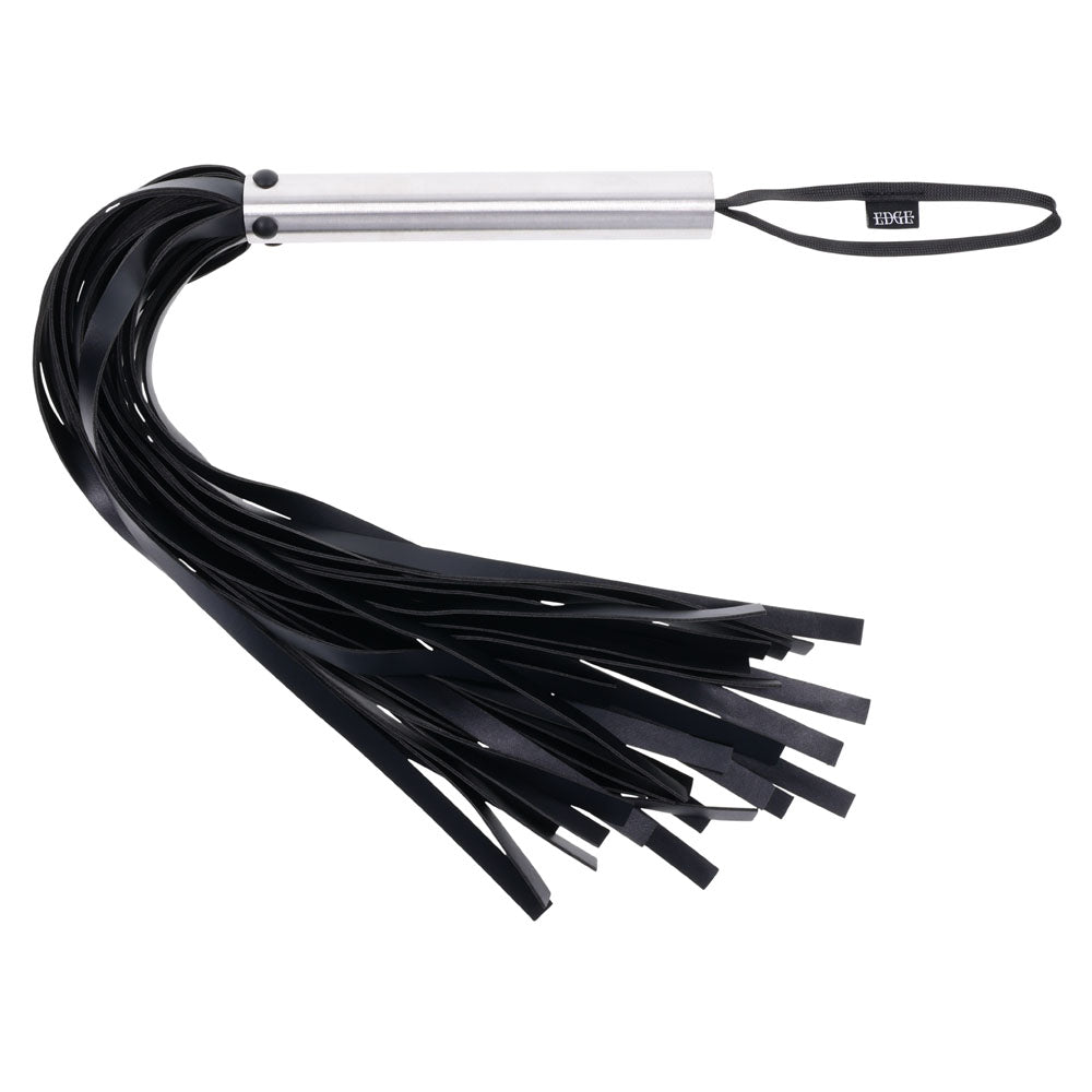 Close-up of the EDGE Flogger’s durable stainless steel handle with wrist loop | Flirty Bay adult toys online, best sex tools