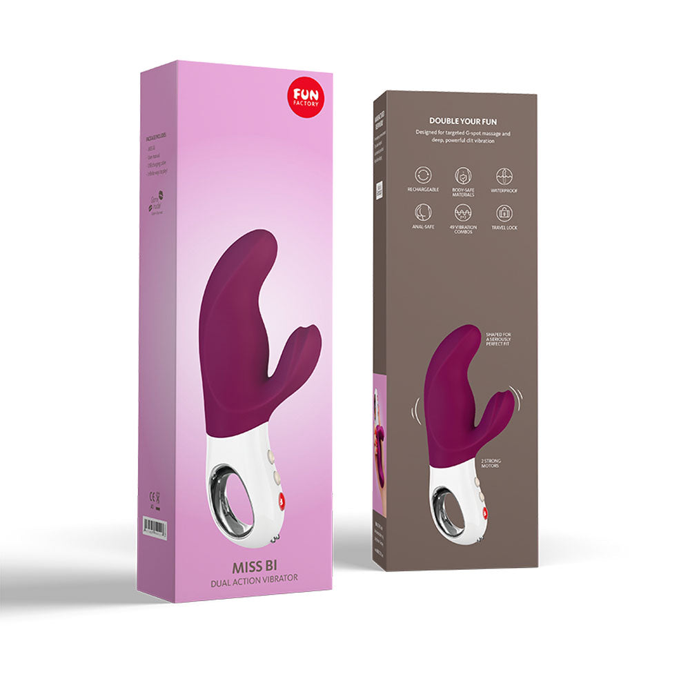 Side view of Miss BI rabbit vibrator 2 packaging with brand logo displayed at the top | Flirty Bay, anal plug adult store Australia