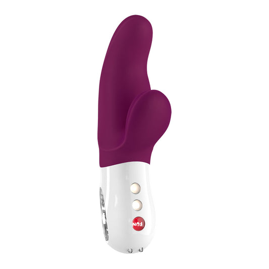 Quarter view of Miss BI rabbit vibrator on clear white background showcasing smooth silicone finish and sleek design | Flirty Bay, anal plug adult store Australia