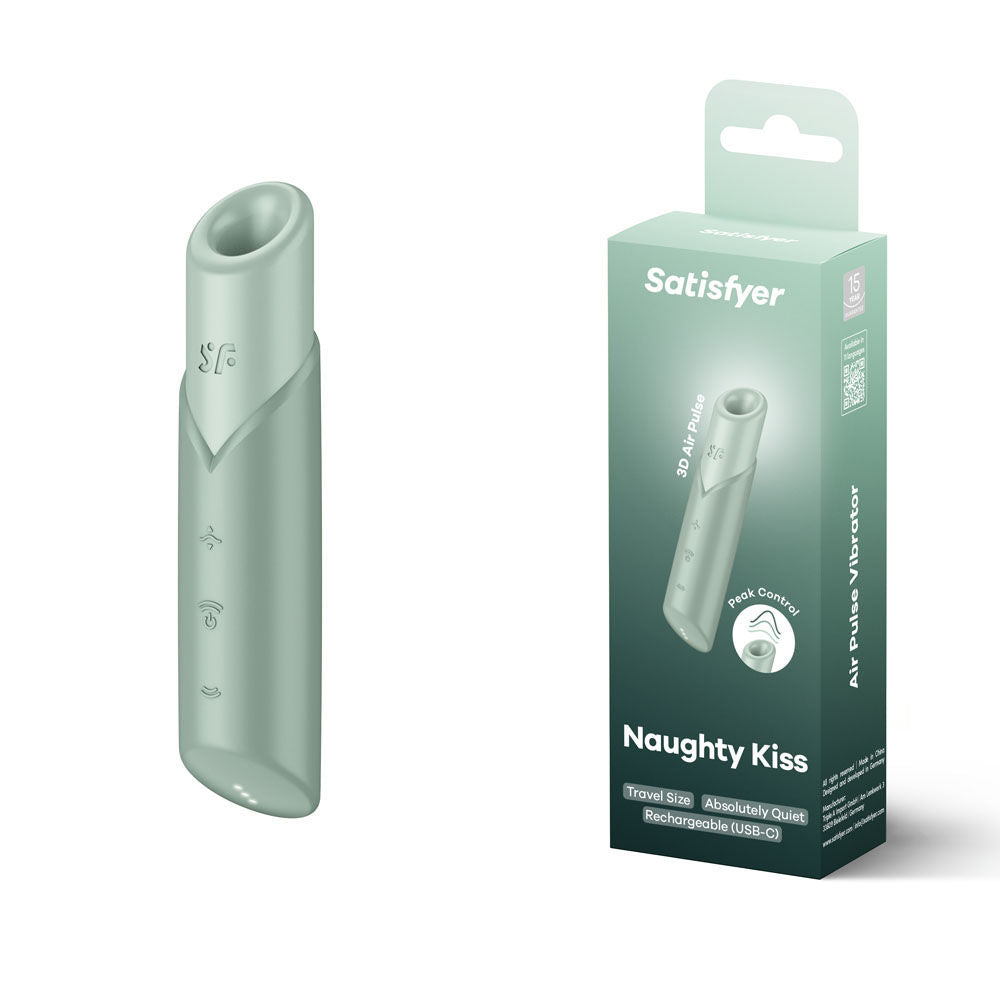 Satisfyer Naughty Kiss air pulse vibrator shown with its discreet packaging | Flirty Bay Adult Store Australia, Vibrator