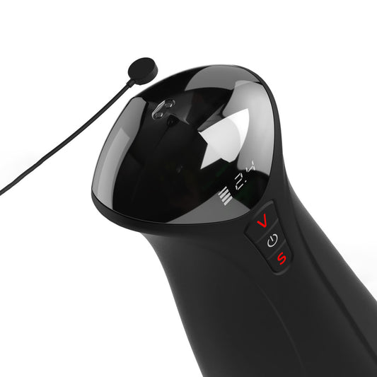 Side view close up of charger point and control buttons on PDX Elite Fap-O-Matic Pro XL stroker | Flirty Bay Adult Store and Strokers in Perth Australia