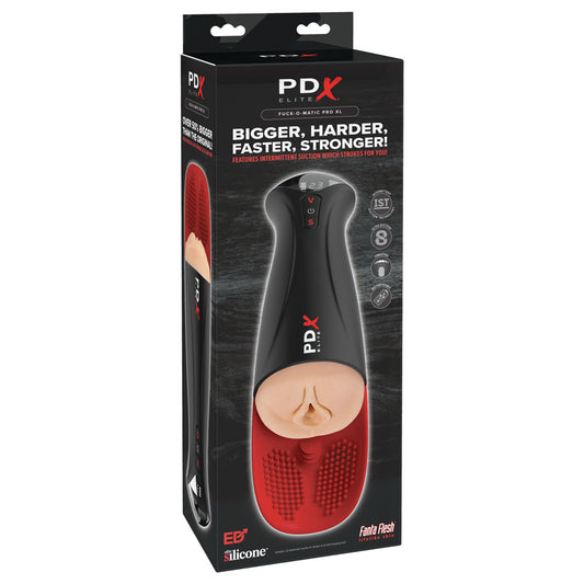 Side view of PDX Elite Fap-O-Matic Pro XL packaging with dimensions displayed | Flirty Bay Adult Store and Strokers in Perth Australia