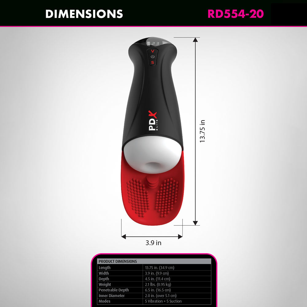 Front view of PDX Elite Fap-O-Matic Pro XL auto stroker with dimensions shown | Flirty Bay Adult Store and Strokers in Perth Australia