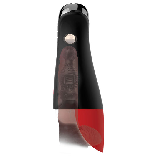 Side view of black red and clear PDX Elite Fap-O-Matic Pro XL auto stroker on white background | Flirty Bay Adult Store and Strokers in Perth Australia