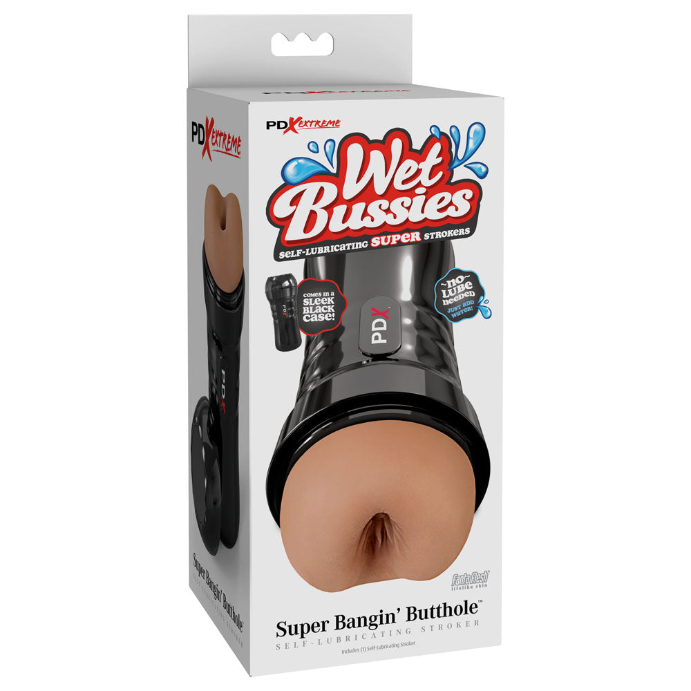 Front view of Open PDX Wet Bussies Super Bangin Butt packaging on white background | Flirty Bay Adult Store and Strokers in Perth Australia